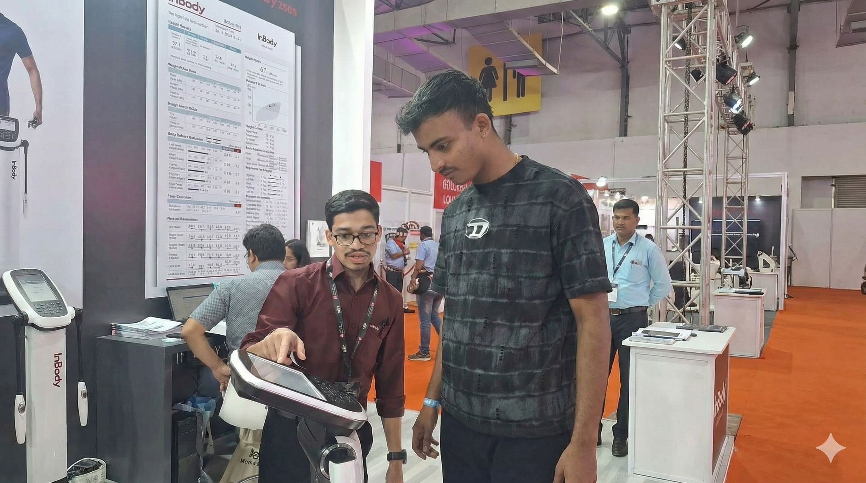 Patient undergoing InBody body composition analysis test