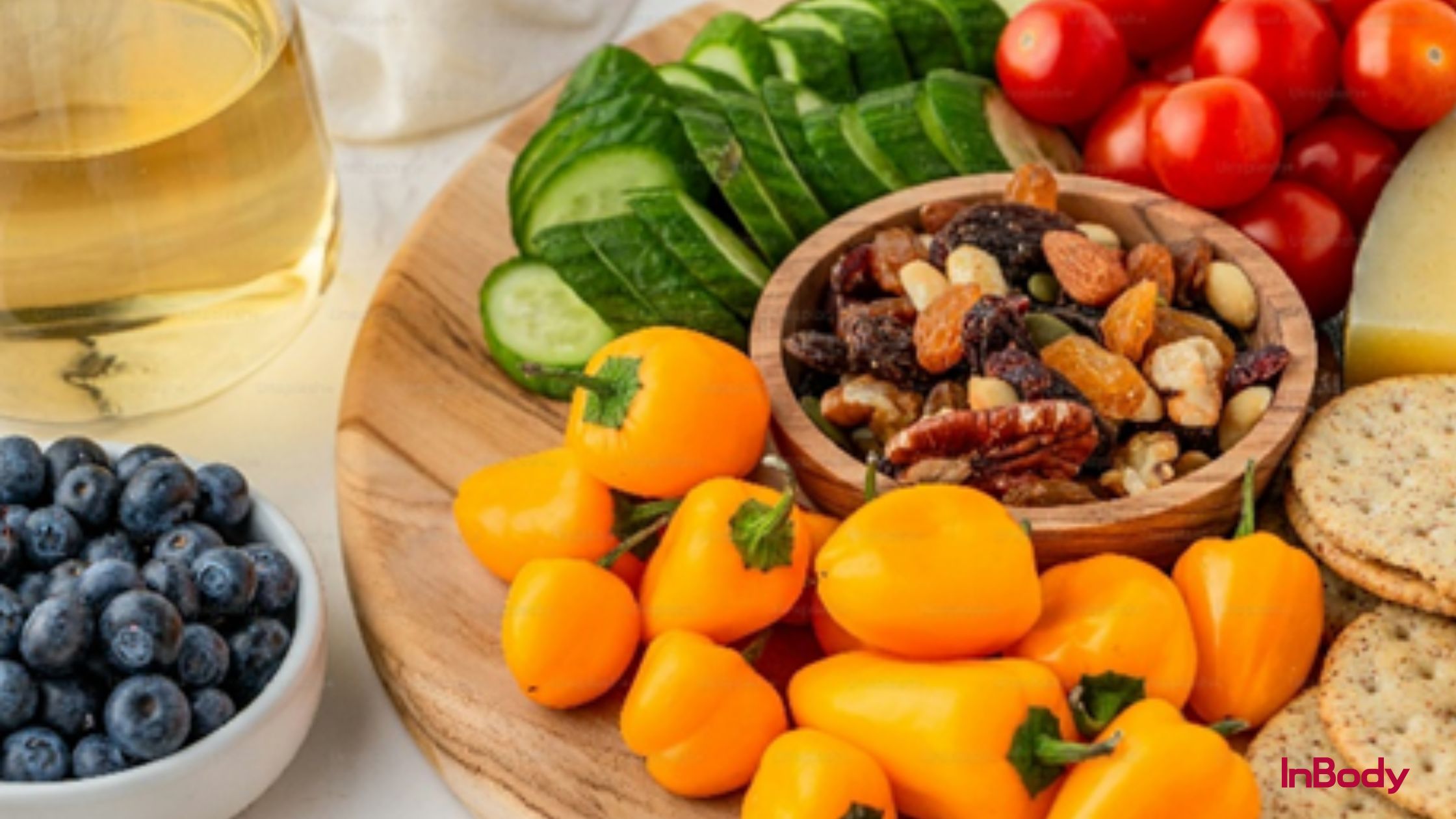 Assortment of anti-inflammatory foods like fruits, vegetables, nuts, and spices